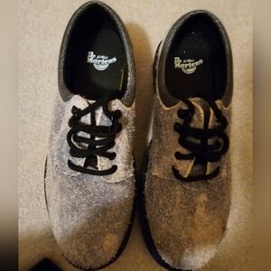 Dr. Martens Unisex Fuzzy Gray Suede Shoes with Black Laces
